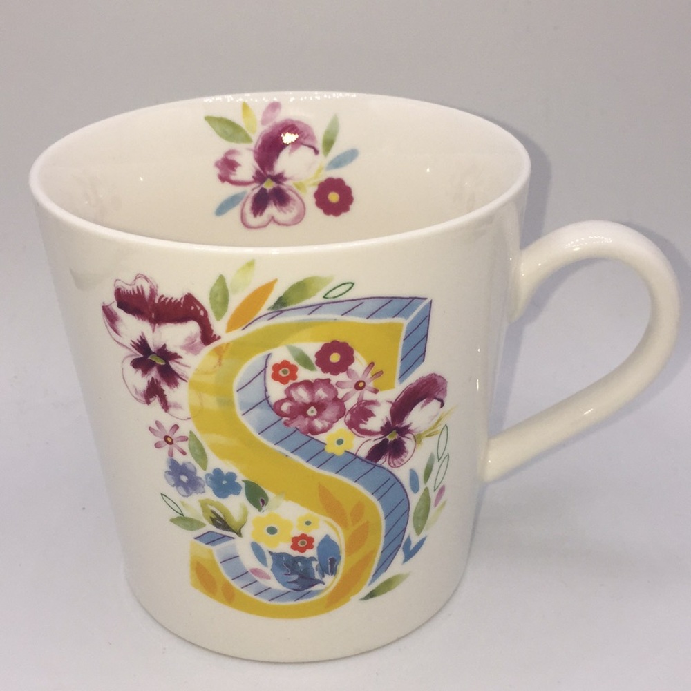Bone China Letter “S” Monogram Initial Floral Mug